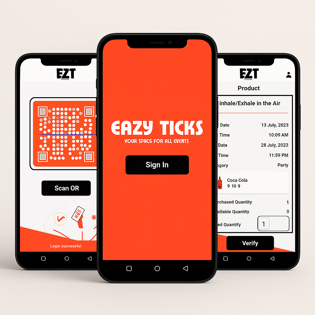 EazyTicks ticket verification app UI