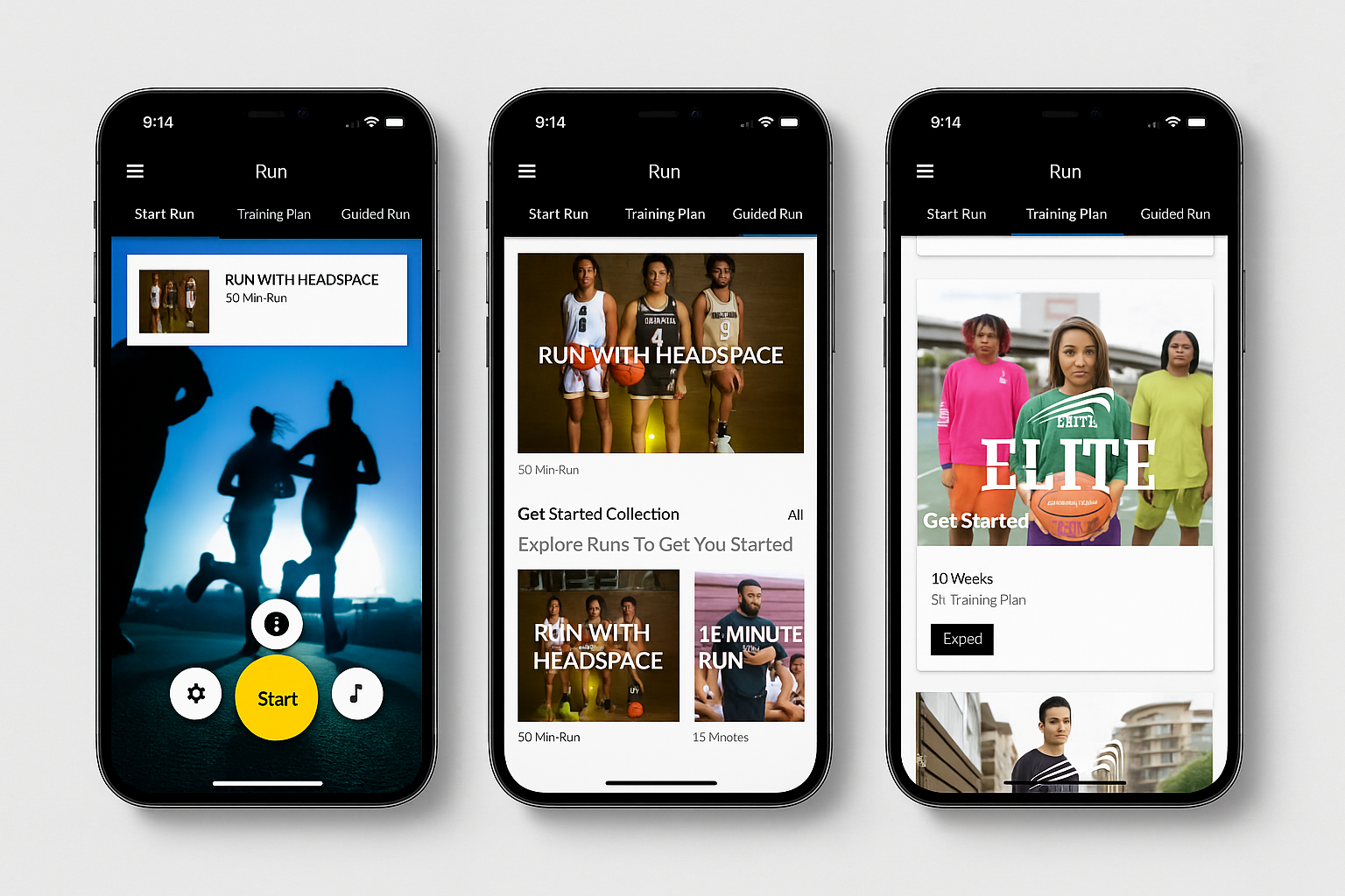 Elite Run App fitness tracking UI