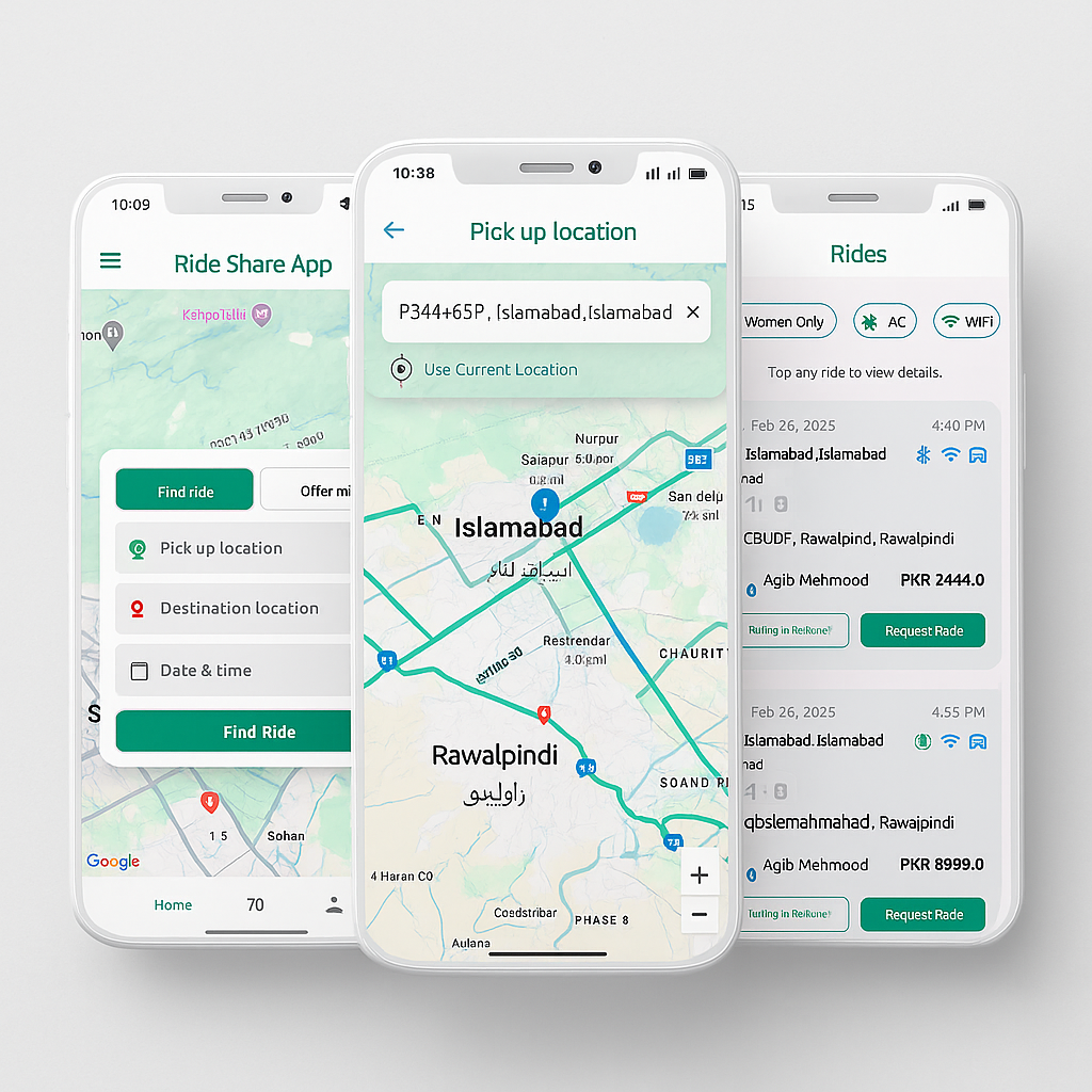 Ao Chalen ride share app UI